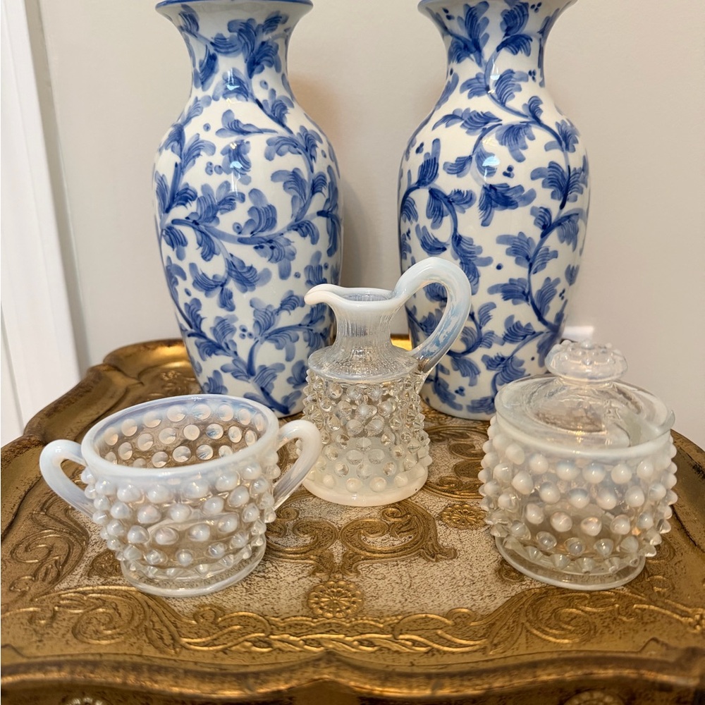 3 piece set of Hobnail glass. Fenton?